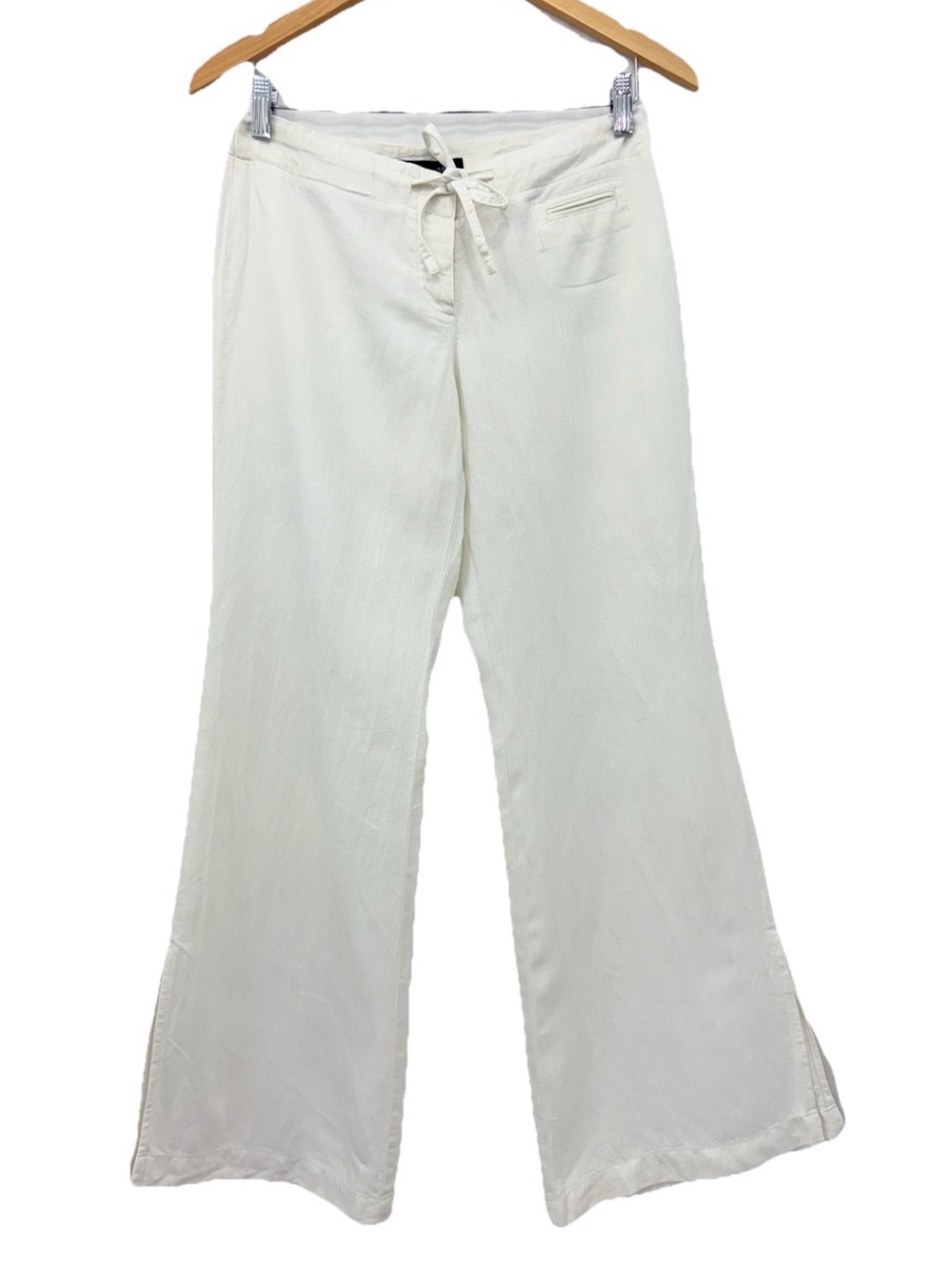 Express Linen Viscose Drawstring Wide Leg Culottes Pants 5/6 Ivory Beach Relaxed